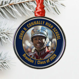 Navy-Blau-Gold-Marschkapelle Foto-Weihnachten Ornament Aus Metall