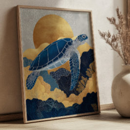 Navy Blau & Gold Meeresschildkröte Kintsugi Unterw Poster
