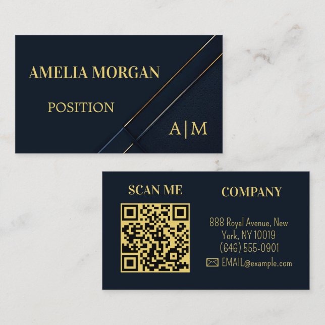 Navy Blau Gold Modern Professionell Visitenkarte (Vorne/Hinten)