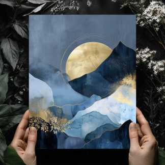 Navy Blau Gold Moderne Abstrakte Landschaft Wandku Poster