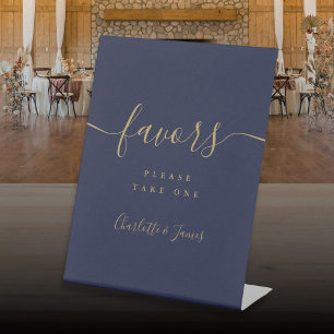 Navy Blau Gold Moderne Schrift Hochzeitsgunst-Tisc Sockelschild