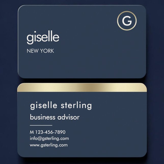 Navy Blau Gold Monogramm  Visitenkarte (Von Creator hochgeladen)