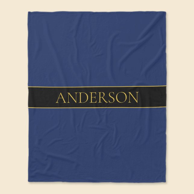 Navy Blau & Gold Name Nachname oder Unternehmen  Fleecedecke (Von Creator hochgeladen)