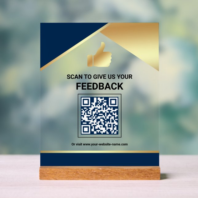 Navy Blau Gold QR-Code Kundenfeedback Bewertung Acrylschild (Neutral)