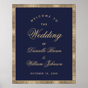 Navy Blau Gold Rosen Willkommen zum Hochzeitsschil Poster