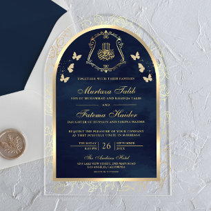 Navy Blau Gold Schmetterling Bogen Muslimische Hoc Acryleinladungen
