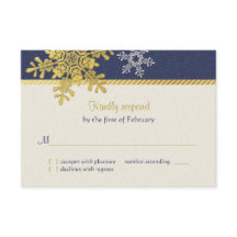 Navy Blau Gold Schneeflocke Winterhochzeit Antwort