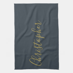 Navy Blau Gold Schrift Name Minimalistisches Monog Geschirrtuch