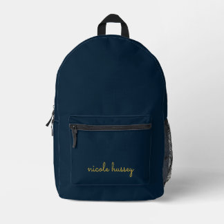 Navy Blau Gold Schrift | Stylisches Monogramm Mode Bedruckter Rucksack