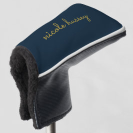 Navy Blau Gold Schrift | Stylisches Monogramm Mode Golf Headcover