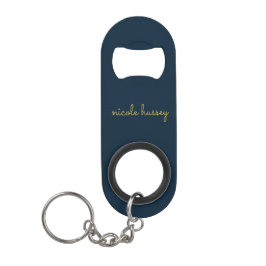 Navy Blau Gold Schrift | Stylisches Monogramm Mode Mini Flaschenöffner