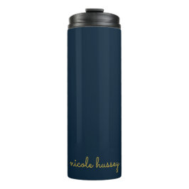 Navy Blau Gold Schrift | Stylisches Monogramm Mode Thermosbecher