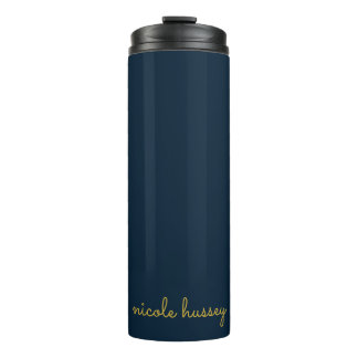 Navy Blau Gold Schrift | Stylisches Monogramm Mode Thermosbecher