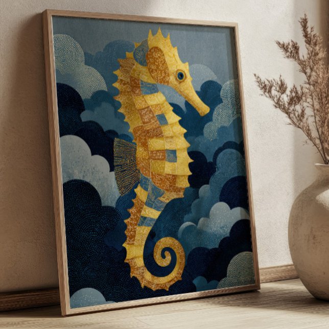 Navy Blau & Gold Seepferdchen Kintsugi Nautical Ku Poster (Von Creator hochgeladen)