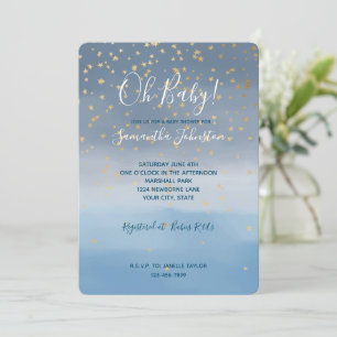 Navy Blau Gold Sterne Himmel Aquarell Baby Shower Einladung