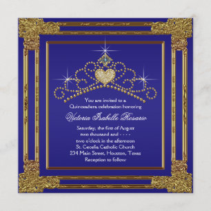 Navy Blau Gold und Tiara Sweet 15 Quinceanera Einladung