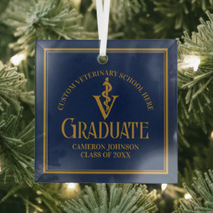 Navy Blau Gold Veterinärmedizinische Abschluss Wei Ornament Aus Glas