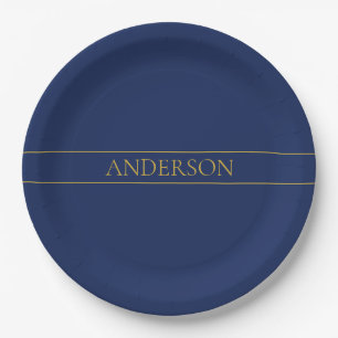 Navy Blau & Gold Vorname Nachname oder Firma  Pappteller