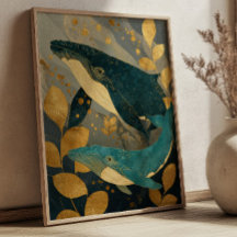 Navy Blau & Gold Walillustration Kintsugi Ozean