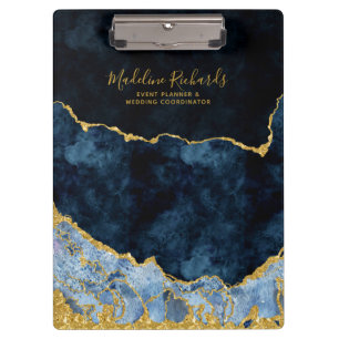 Navy Blau & Gold Wasserfarbe Marmor Achat Vergolde Klemmbrett