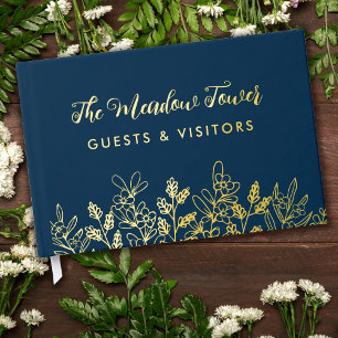 Navy Blau Gold Wiesenblumen BnB Cottage Gästebuch