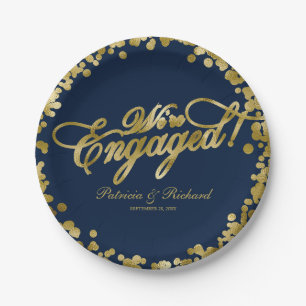 Navy Blau Gold Wir sind verlobt Verlobungsparty Pappteller