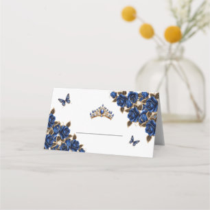 Navy Blau Golden Roses Schmetterling Platzkarte