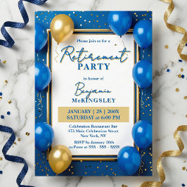 Navy Blau Goldene Ballons Konfetti Ruhestandsparty Einladung