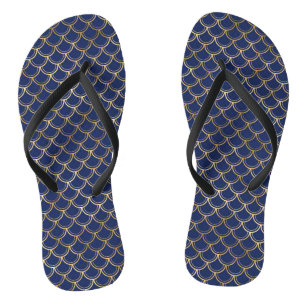 Navy Blau Goldene Meerjungfrau Schuppen Muster Flip Flops