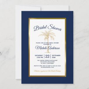 Navy Blau Goldene Palme Moderne Brautparty Einladung