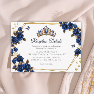 Navy Blau Goldene Tiara Rosen Schmetterling Quince Begleitkarte