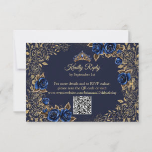 Navy Blau Goldene Tiara Schmetterlinge Quinceañera RSVP Karte