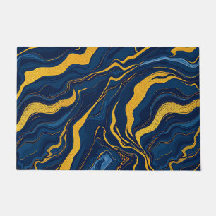 Navy Blau Goldmarmor Abstrakt Luxuriös Topografisc Fußmatte