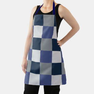 Navy Blau Grau Weiß Schachbrettmuster Schürze