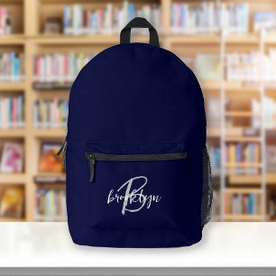 Navy Blau Grau Weiß Schrift Monogramm Bedruckter Rucksack