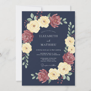 Navy-Blau-Große-Rosen-Hochzeit Einladung