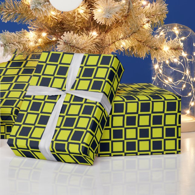 Navy Blau Grün Karomuster  Geschenkpapier (Feiertage)