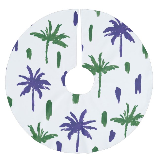 Navy Blau Grüne Palm Muster Polyester Weihnachtsbaumdecke (Vorderseite)