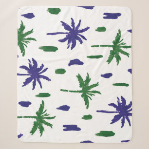 Navy Blau Grüne Palm Muster Sherpadecke
