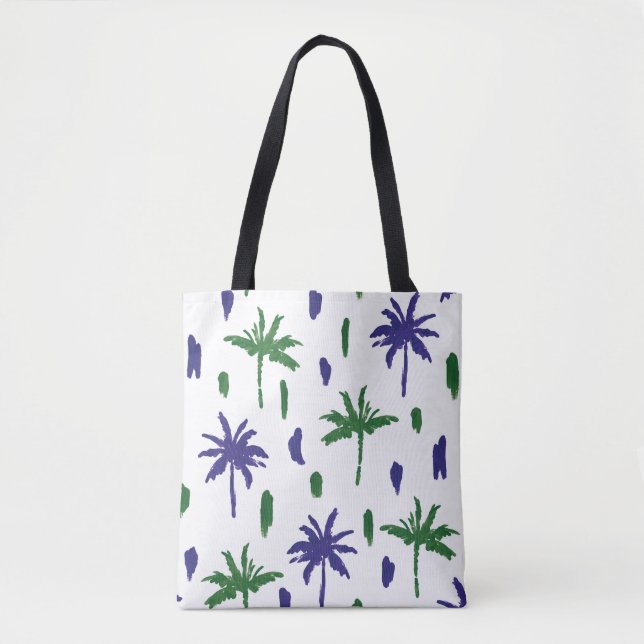 Navy Blau Grüne Palm Muster Tasche (Vorderseite)