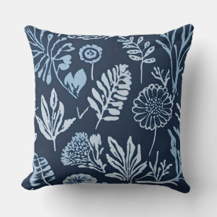 Navy Blau Hellblau Botanisch Floral Kissen