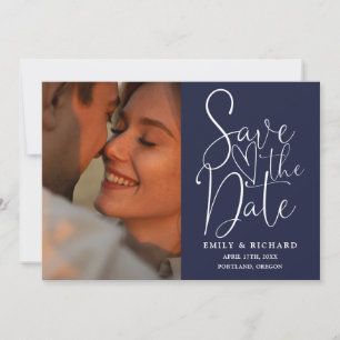 Navy-Blau-Hochzeit 2 Foto Elegante Schrift Save The Date