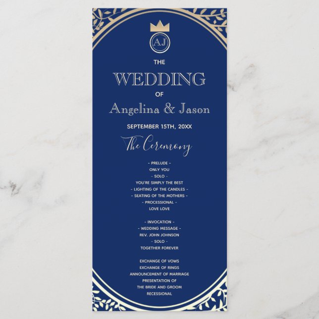 Navy-Blau-Hochzeit Programm (Vorderseite)