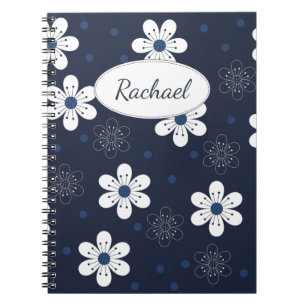 Navy Blau Hübsche Florale Personalisierte Notizblock