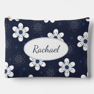 Navy Blau Hübsche Florale Personalisierte Zubehörtasche
