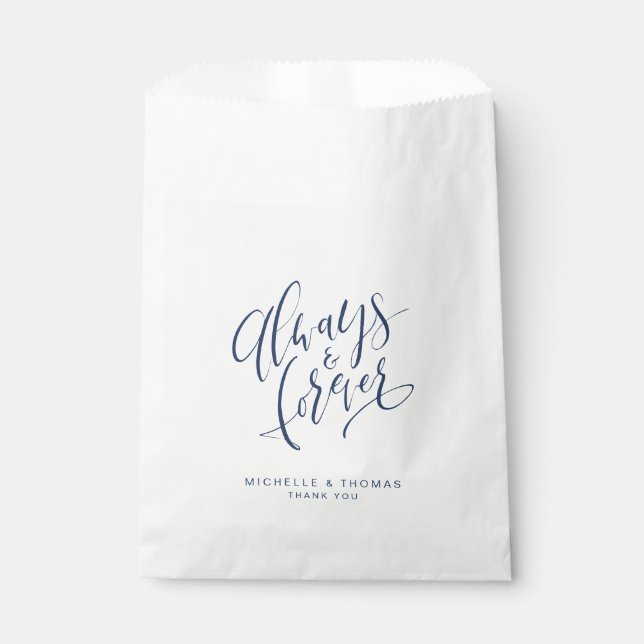 Navy Blau immer und für immer Script Hochzeit Geschenktütchen (Vorderseite)