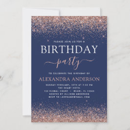 Navy Blau jedes Alter Geburtstag Rose Gold Rosa Gl Einladung