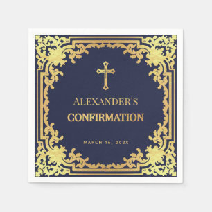 Navy Blau Jungen Kommunion Faux Gold Kreuz Elegant Serviette