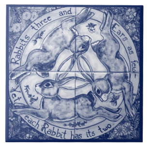 Navy Blau Kobalt Kaninchen Hase Trio Vier Jahresze Fliese