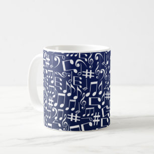 Navy Blau Kobaltblau Weiße tanzende Noten Kaffeetasse